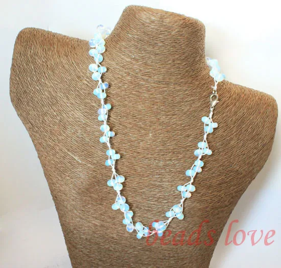 100% натуральный камень белый опал Рондель застежка Омар ожерелье 49 см (19 &quot)