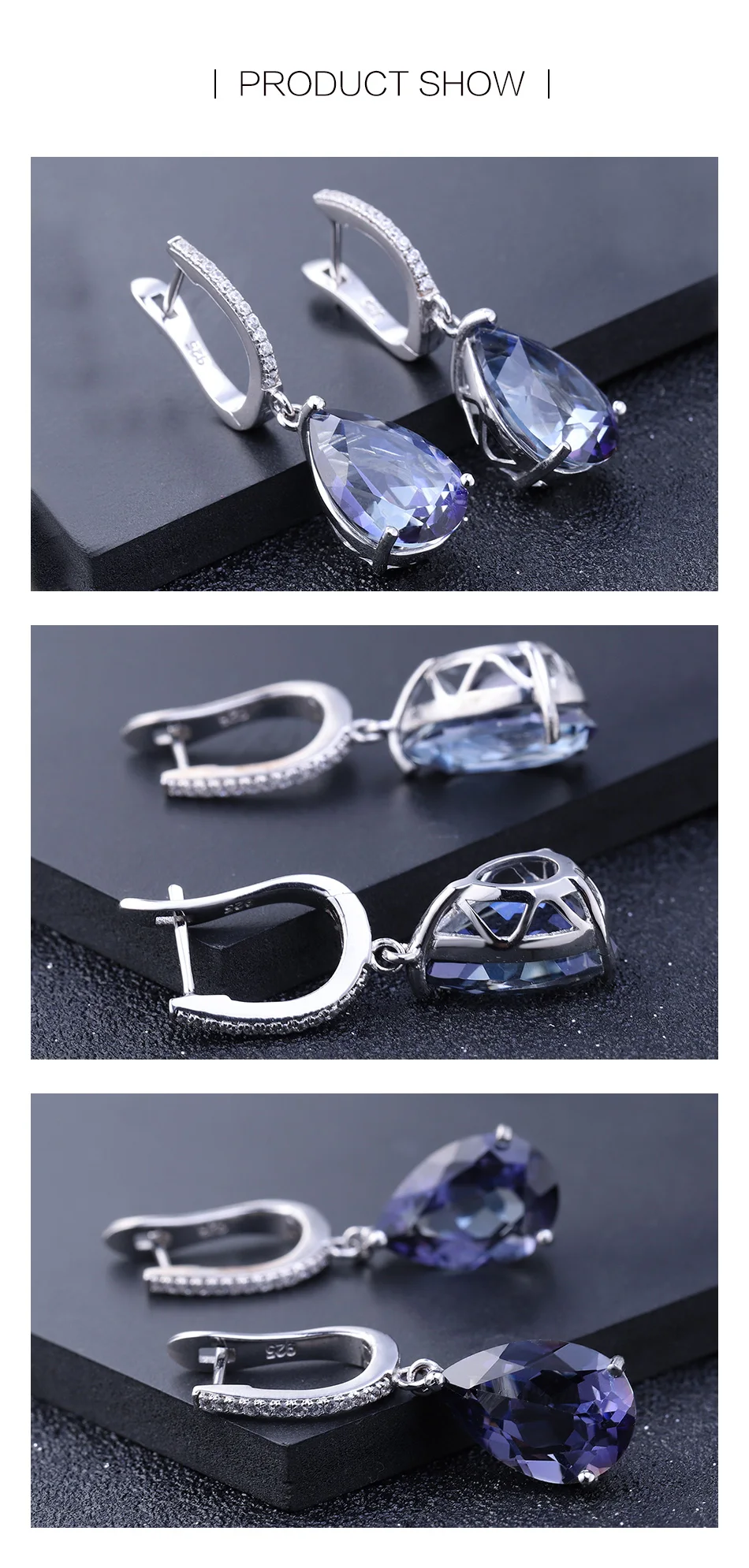 GEM'S балетные 925 пробы серебряные серьги капли воды для женщин 10.44Ct натуральный иолит синий мистический кварцевый камень ювелирные украшения