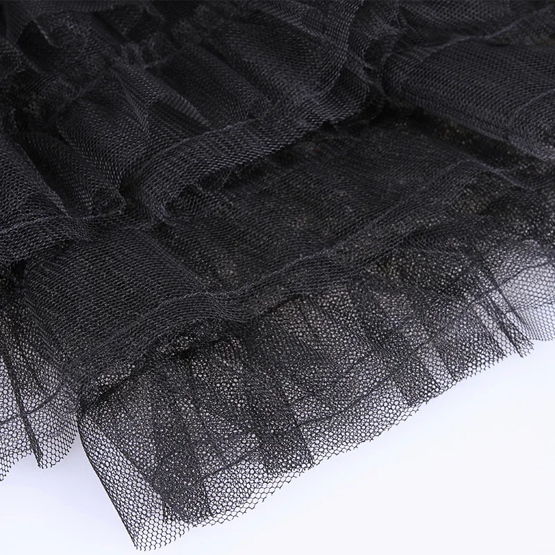 

POKWAI Autumn New Fashion Ruffled Mesh Gauze Stitching Skirt Black Pleated Skirt Cake Skirt