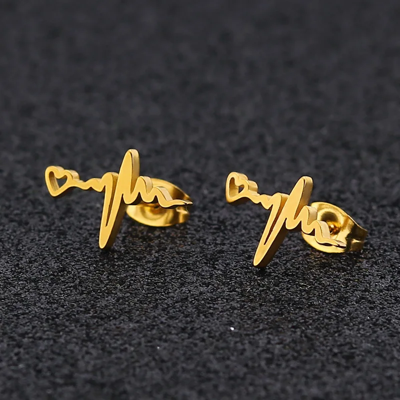 Женские серьги-гвоздики из титановой стали изысканные золотистые и черные