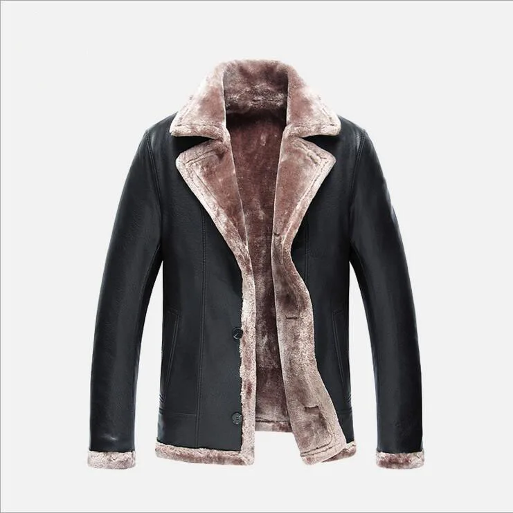2016 Новая зимняя кожаная куртка Мужская Утепленная теплая ветрозащитная одежда