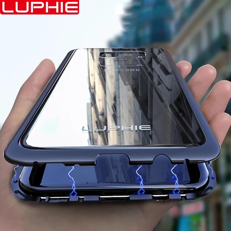 LUPHIE для samsung Galaxy S9 S8 Plus S7 Edge Note 8 Note 9 чехол абсолютно магнитный Алюминиевый металлический каркас закаленное стекло