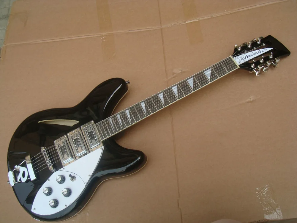 Черный 12 строки Ricken Backer Гитары высокого качества R тремоло 3 пикапы Custom Shop