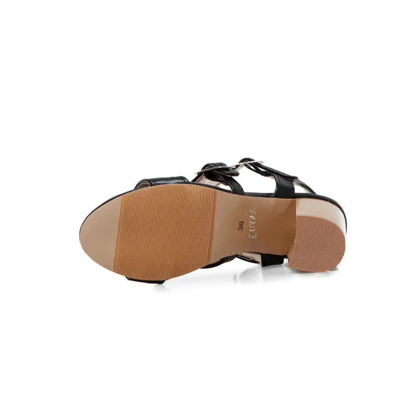 QUTAA Women Pumps Pu Leather Women Sandals Platform All Match Square High Heel Peep Toe Shoes Ladies Sandals Size 34-43