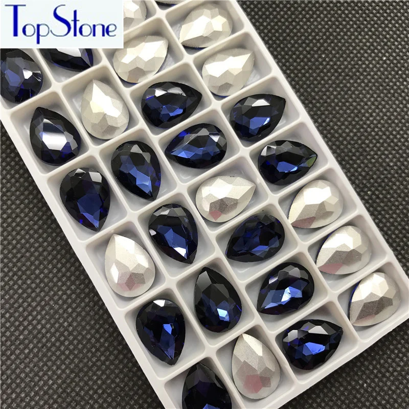 Монтана синий стеклянный кристалл в форме слезы заостренный на спине Стразы 5x8 6x10