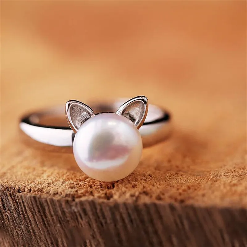 Женское кольцо с жемчугом украшение в виде головы кошки|pearl ring|fashion jewelry ringjewelry rings |
