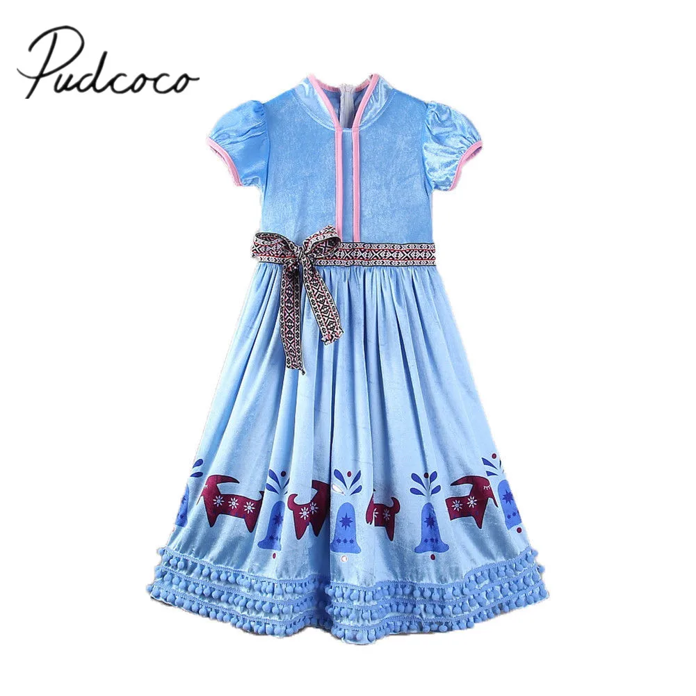 Платье для девочек вельветовое с коротким рукавом бантом и цветами 2018 | Детская