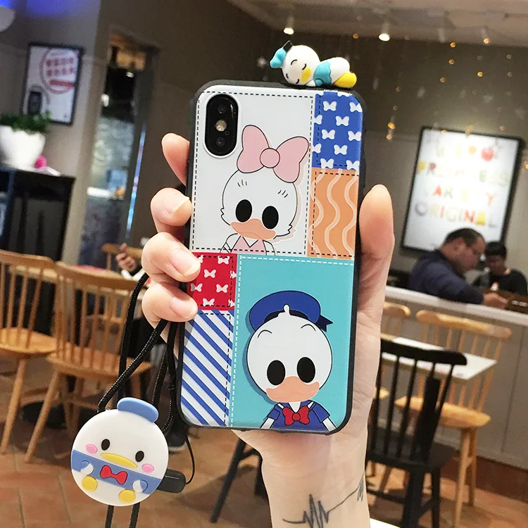 SAM S10 plus милый 3D Doraemon чехол для телефона для samsung Galaxy S7 Edge S8 S9plus S10E note8/note9 мультяшный чехол+ ремешок - Цвет: As shown in