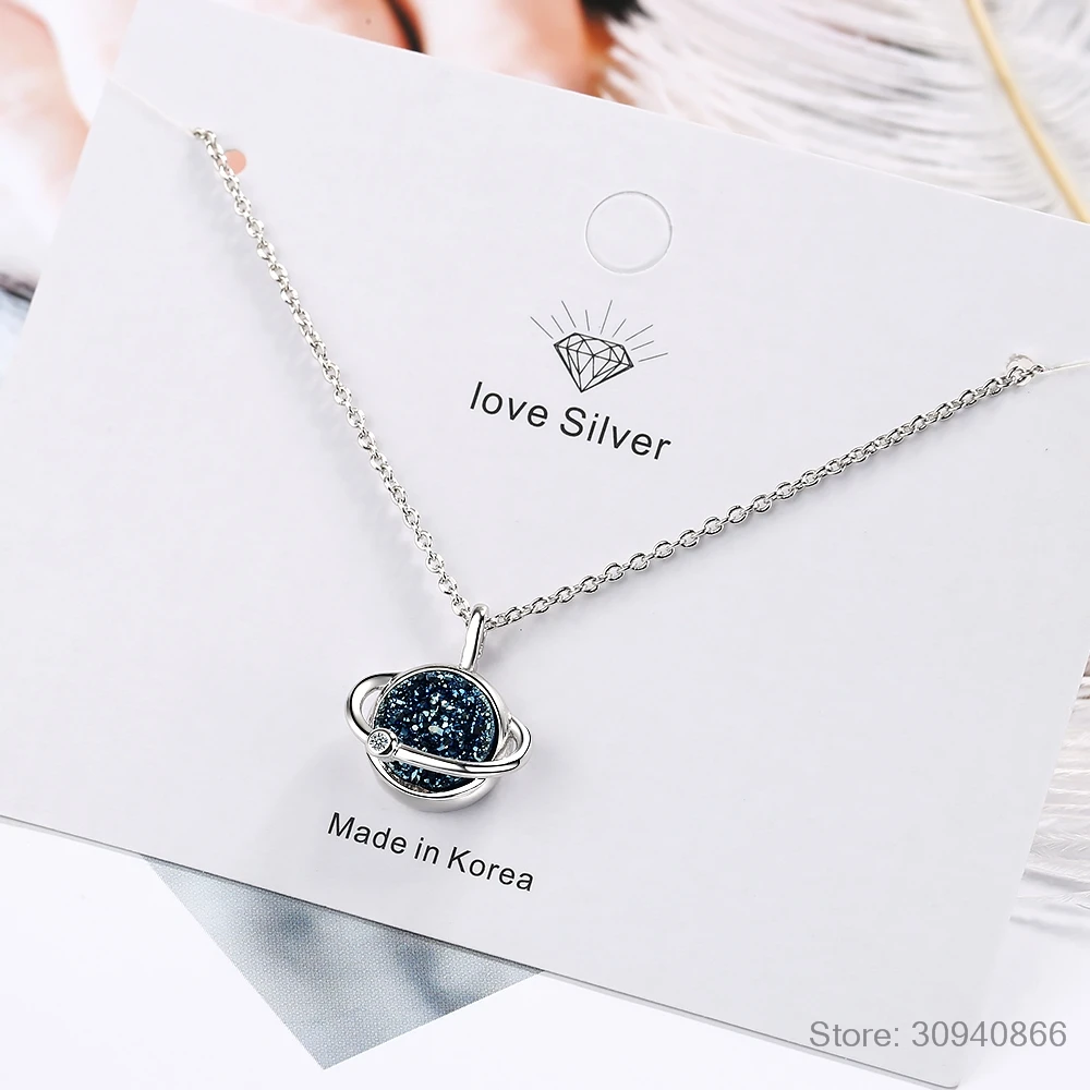 

Женское Ожерелье Подвеска из серебра 925 пробы с синей планкой, ожерелье с фрагментами мечты и звезд, эффектные ювелирные изделия для помолвк...