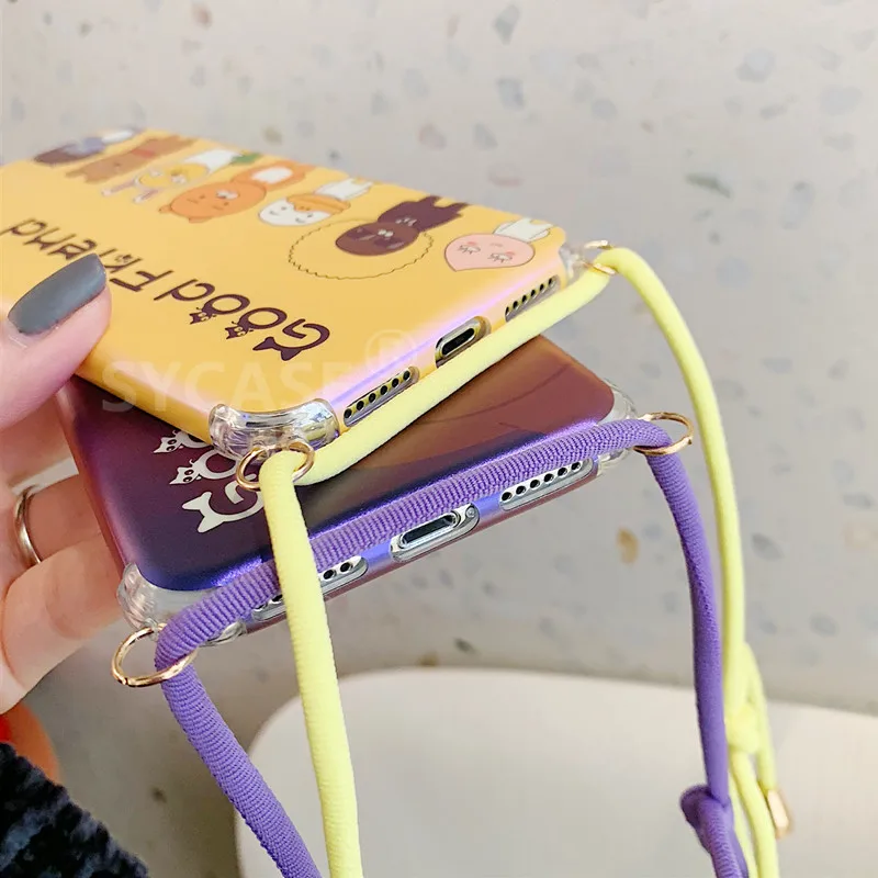 SYCASE Cute Blu-ray Cartoon Ms Shell For iPhone X Xs Max Xr 6 6s Plus 7 8 plus Case All Inclusive Anti fall Lanyard Cover Female |