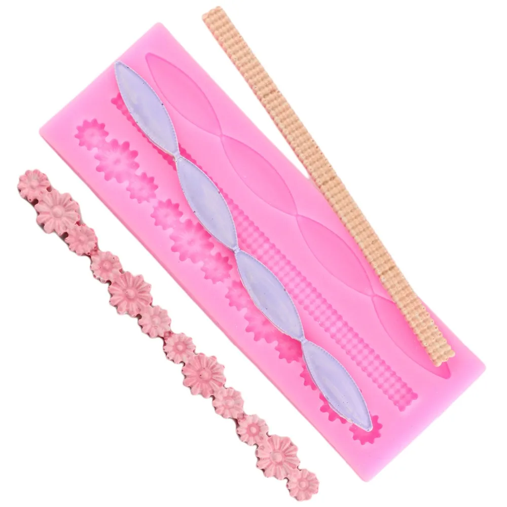 Sugarcraft кружева цветок бисера цепь торт границы силиконовые формы помадка
