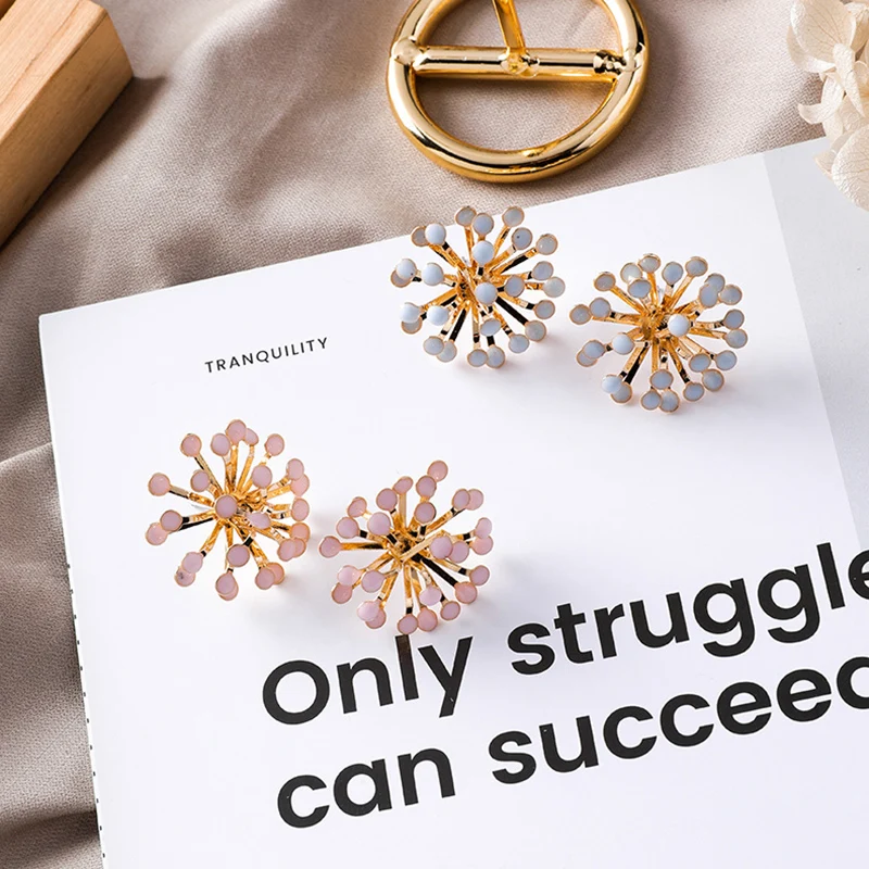 MENGJIQIAO Korean New Fireworks Design Elegant Metal Dorp Oil Stud Earrings For Women Colorful Pendientes Party Jewelry Gifts | Украшения и