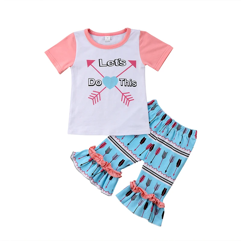 2 шт. хлопковая футболка с коротким рукавом и брюки оборками|girls clothing sets|clothing setskids