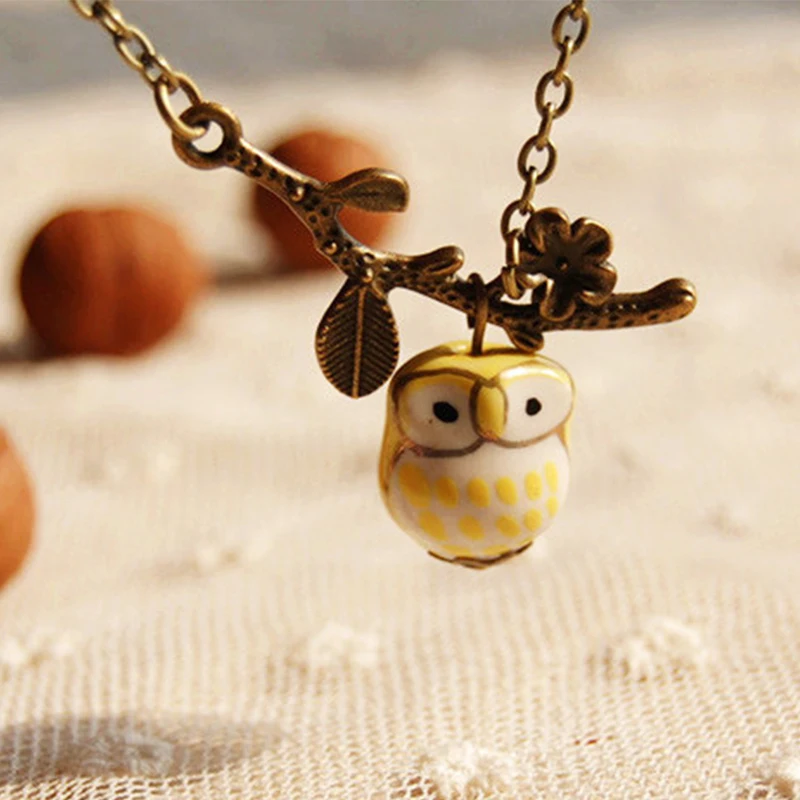 

2018 New Lovely Ceramic Twig Owl necklaces & pendants for Women 2015 Handmade colar vintage Jewelry Girl Accessories