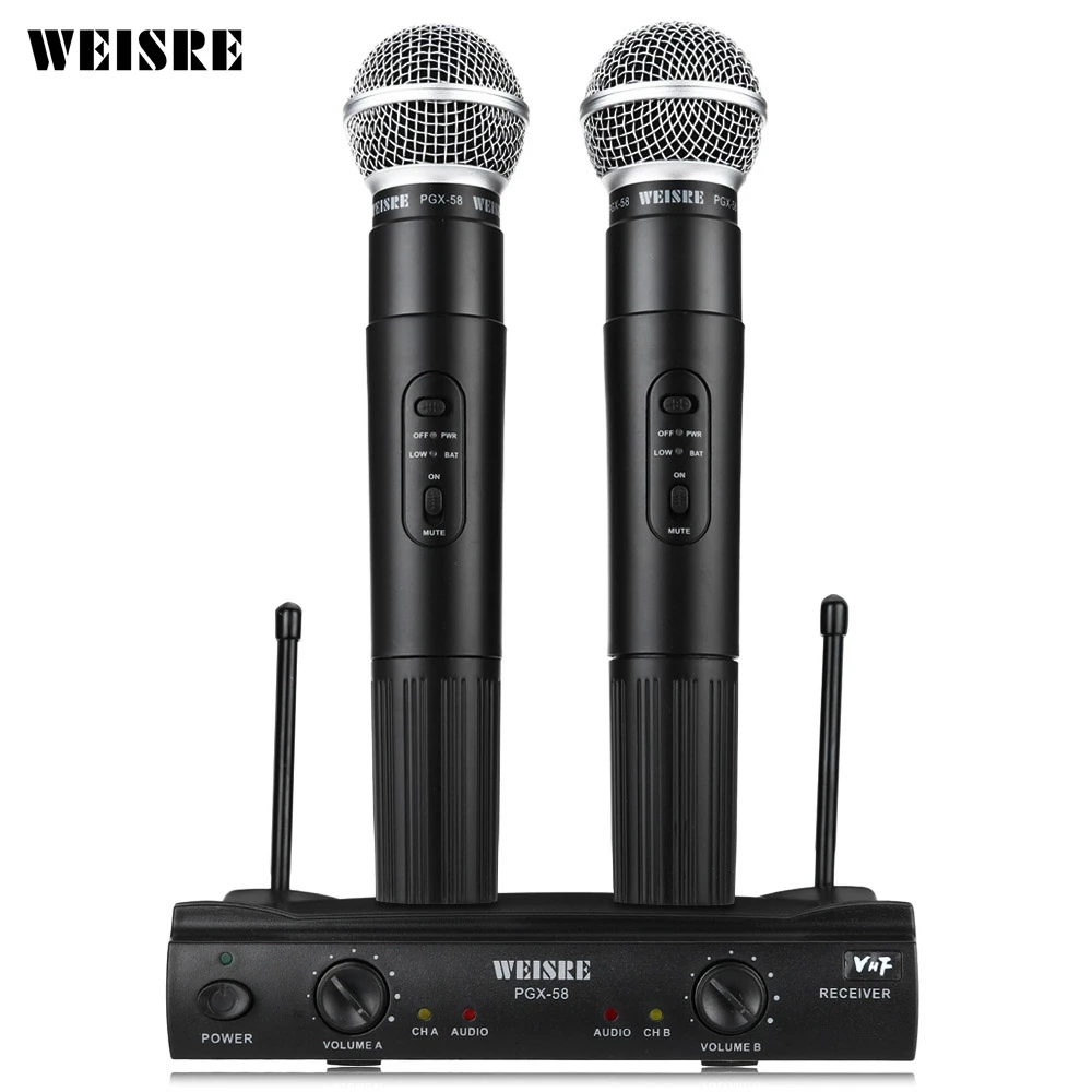 Профессиональный WEISRE PGX58 беспроводной VHF микрофон Система двойной ручной + 2 x Mic