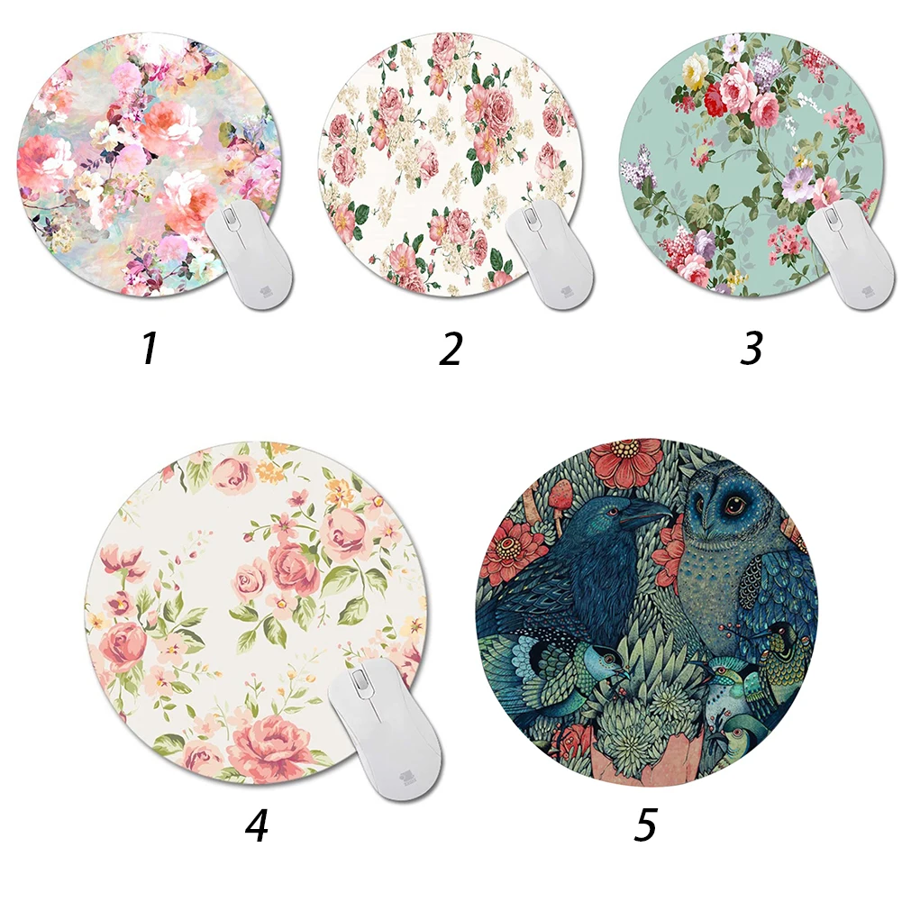 Round Shape Rubber Base Vintage Durable Mouse Pad Custom Design Soft Cloth Smooth Desktop Gaming Romantic Flowers Easy Clean | Компьютеры