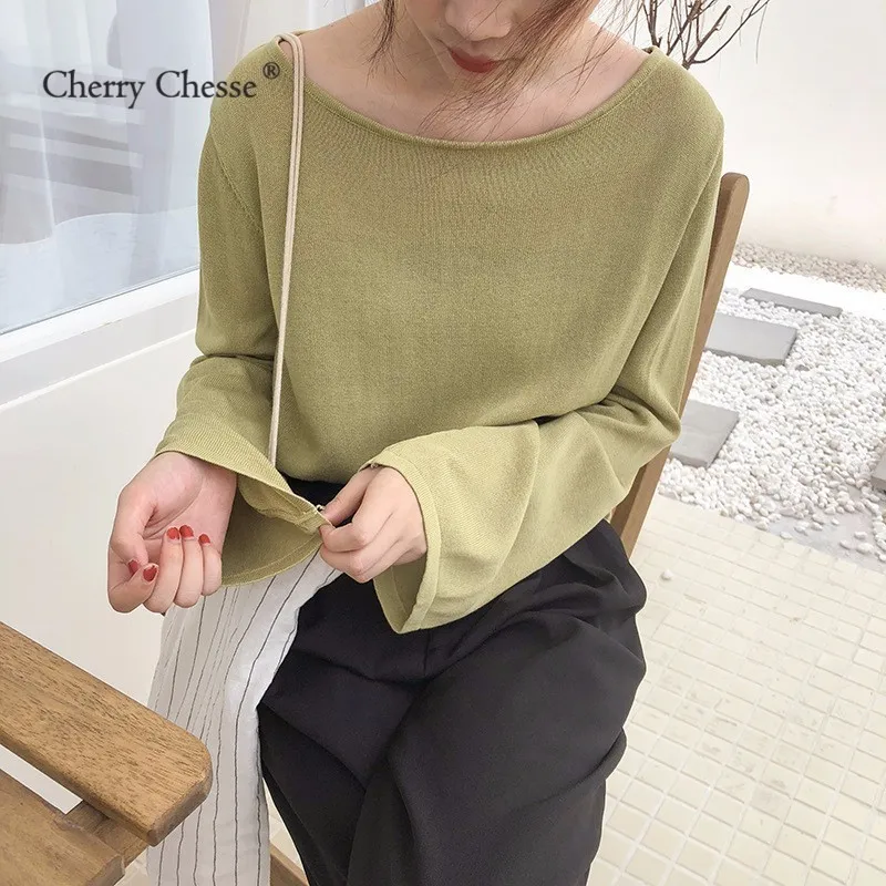 Cherry Chesse Для женщин осень вязаный свитер с длинными рукавами топы круглым вырезом