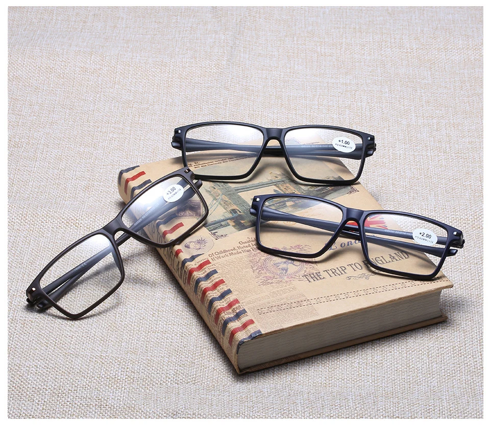 High Quality Matte Frame Men's Business Reading Glasses TR90 Thin Optics Computer Diopter Glasses Retro Square Eyeglasses Unisex