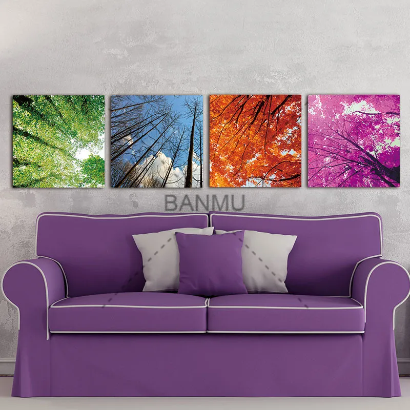BANMU абстрактные картины искусство планшетов четыре сезона деревья Холст плакат