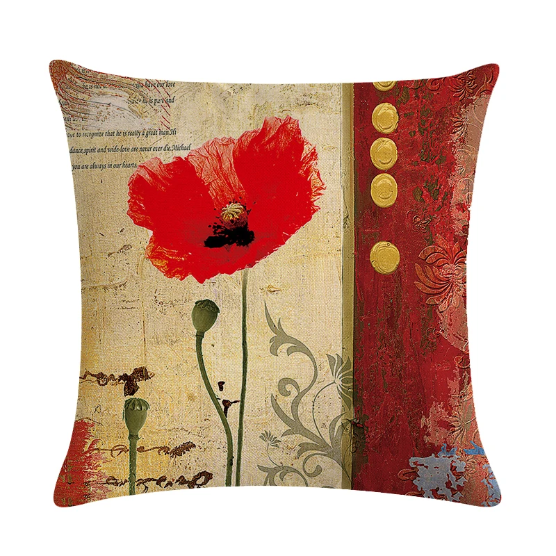 Cushion Cover Vintage Flower Style Pillow Cotton Linen Home Office Decor Red Throw Case | Дом и сад