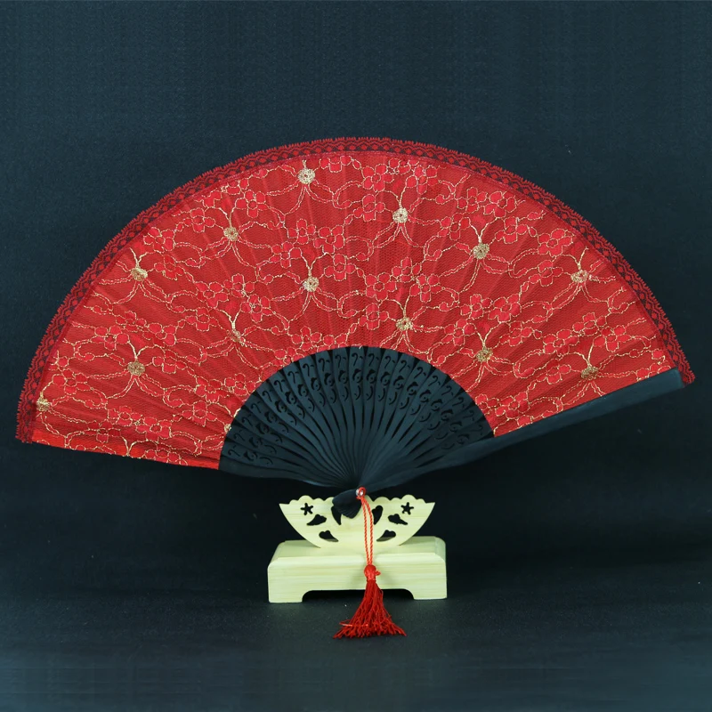 Weilong/ 2017 Free Hotline High-grade Lace Bamboo Fan Red GYS902-4 |