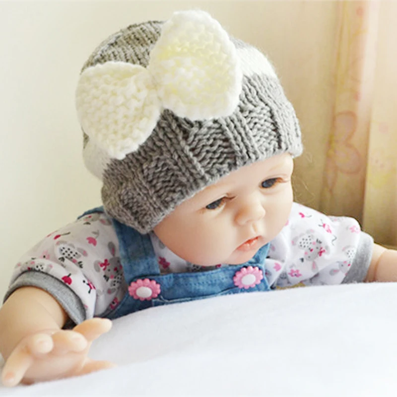 

Зимняя вязаная шапка с милым бантом для новорожденных, теплая шапочка-бини для маленьких девочек 0-24 месяцев, Детские шапочки XL97