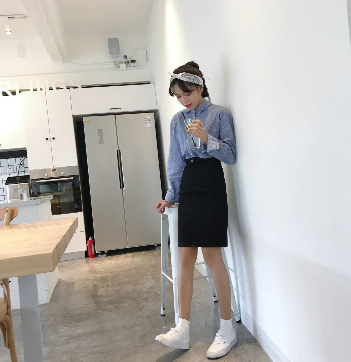Юбки Женские уличные Ulzzang мягкие элегантные универсальные весенне-летние модные корейские стильные тонкие длинные джинсовые юбки трапециевидной формы с высокой талией