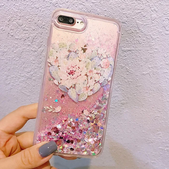 Wmzsucc милый цветок суккулентов жидкость зыбучие пески чехол для телефона iPhone 6 S Plus