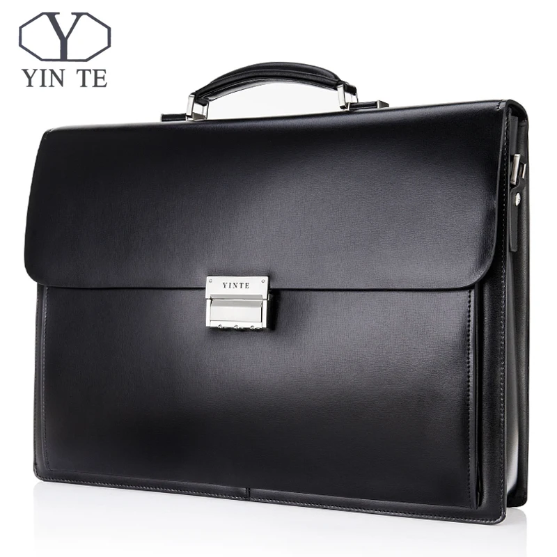

YINTE Men's Leather Briefcase 15"Laptop Handbag Formal Business Lawyer Bag Messenger Shoulder Attache Portfolio Totes T8158-6A