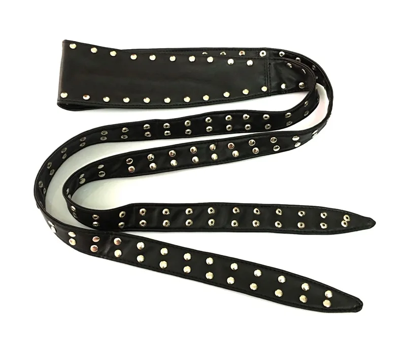 

VOHIO fashion leather belt corset charms belt length bandage bows ultra wide waist punk rivet female belt black double
