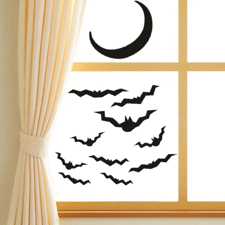 Bats&ampMoon Halloween Party Window Decals Modern Wall Stickers For Bedroom Living Room Home Decor Waterproof Accessory Wallpaper | Дом и сад