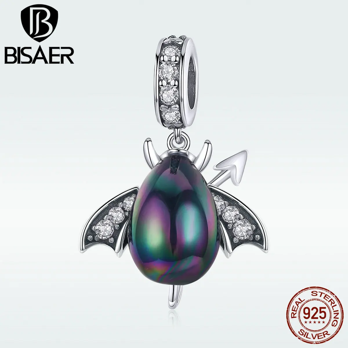 BISAER, 925 пробы, серебро, дьявол, яйцо, амулеты, злые яйца, циркониевые бусины, подходят для DIY браслетов, Стерлинговое серебро, ювелирные изделия, ECC1063-K