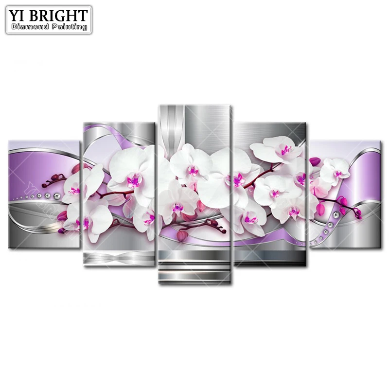 

Diamond Painting Flower 5 Pcs Multi-picture Full Square Diamond Embroidery Cross Stitch Floral Rhinestone Painting Decor