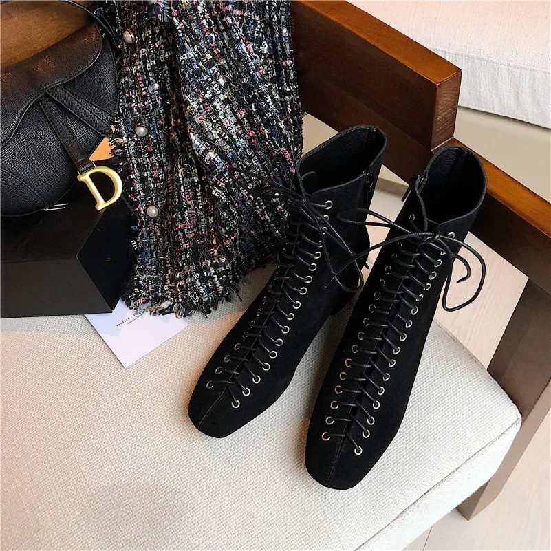 FEDONAS Euro Style New Arrival Fashion Women Ankle Boots Autumn Winter Cross-tied Square Toe Sexy Party Night Club Shoes Woman