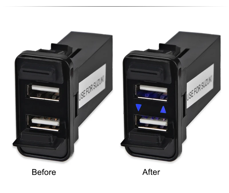 Двойной USB разъем питания для автомобиля USB разъем зарядного устройства интерфейс Автомобильное зарядное устройство адаптер для Suzuki мобильного телефона автомобильное зарядное устройство