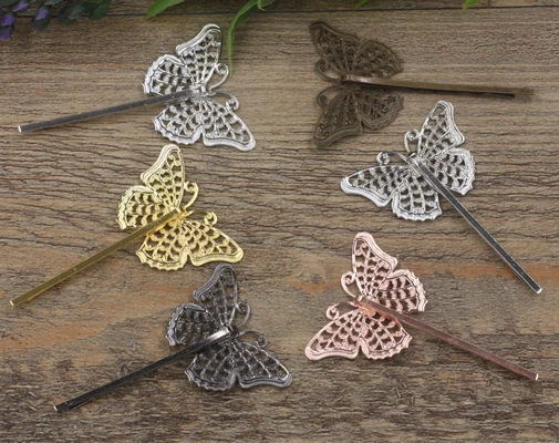 

Antique Bronze/Gold/Silver/Black Barrettes Hair Bobby Pin clips with 25*40mm butterfly Tray,Jewelry Findings Accessories 100pcs