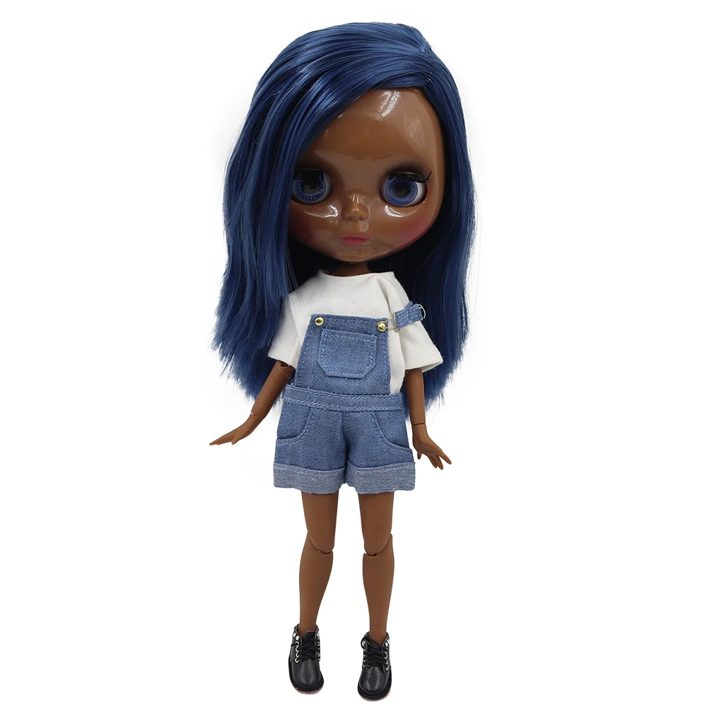 Ледяная кукла DBS Blyth супер черная кожа синие волосы для суставов тела блестящее