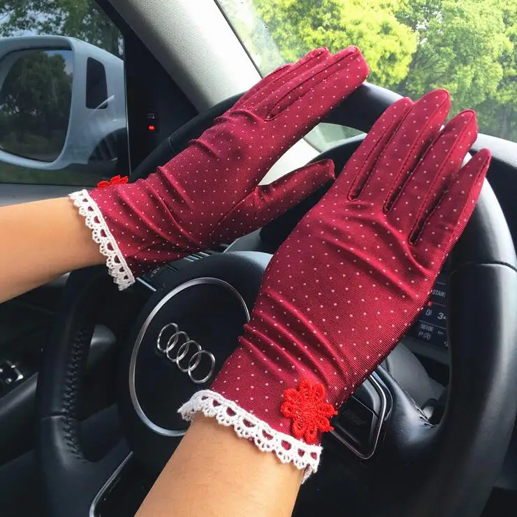 Женские солнцезащитные перчатки в горошек для вождения R196|Женские перчатки| |