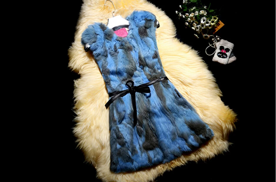 2019 Новая мода 100% настоящий жилет из кроличьего меха натурального для женщин