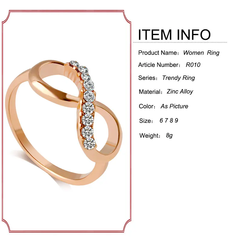 F & U популярное модное Трендовое Золотое кольцо из цинкового сплава с фианитами