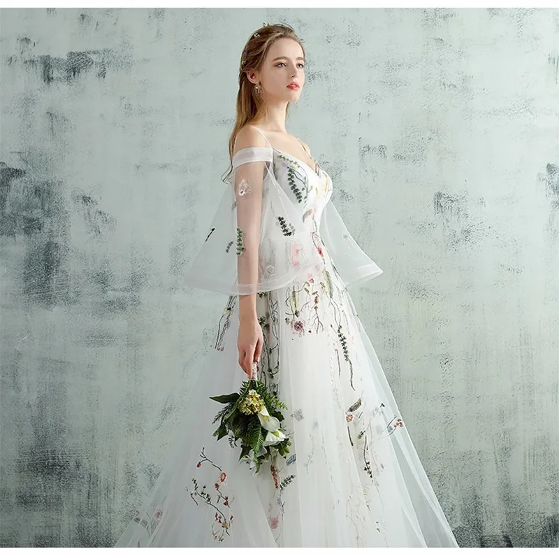 Darlingoddess Vestido De Noiva пляжные свадебные платья с бретельками сексуальные красочные кружевные пляжные свадебные платья с рукавами