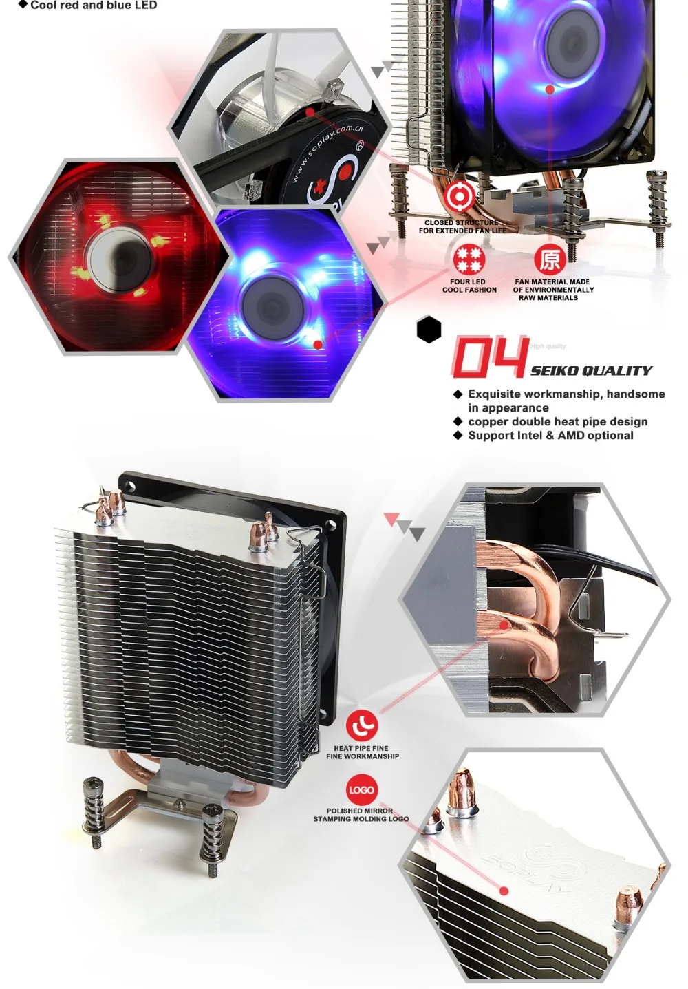 SOPLAY cpu Cooler 2 тепловые трубки TDP 95 Вт с ШИМ 3 pin 800-2000 об/мин 90 мм вентилятор охлаждения высокая производительность бесшумный радиатор