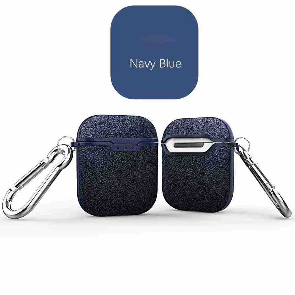 Blue Чехол-сумка из кожи личи для Apple AirPods, Bluetooth, беспроводные наушники, мягкий мужской чехол для Air Pods, чехол для гарнитуры, зарядная коробка, чехлы - Цвет: Blue
