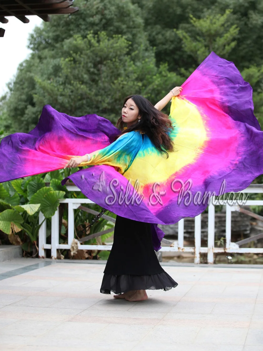 Бирюзово желто розово фиолетовый 1 комплект 2 7 м * 14 (3 ярда 45 дюйма) tie dye 8 мм habotai