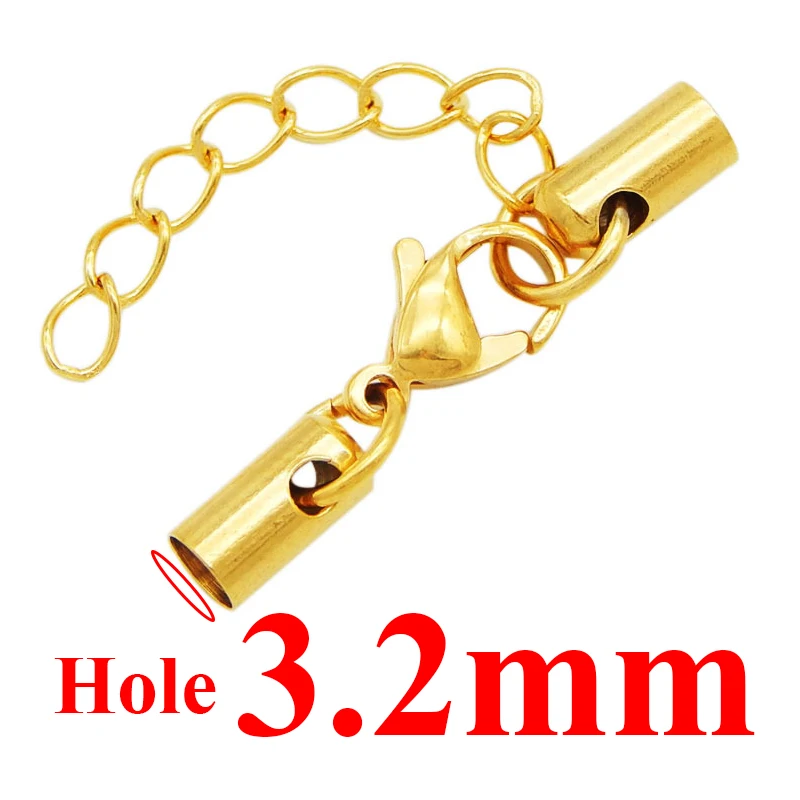 Gold 3.2mm Aiovlo 5 шт./лот из нержавеющей стали в виде лобстера застежка с цепочкой тон пряжка кожаный замок для шнура для самодельный кожаный браслет ювелирных изделий - Цвет: Gold 3.2mm