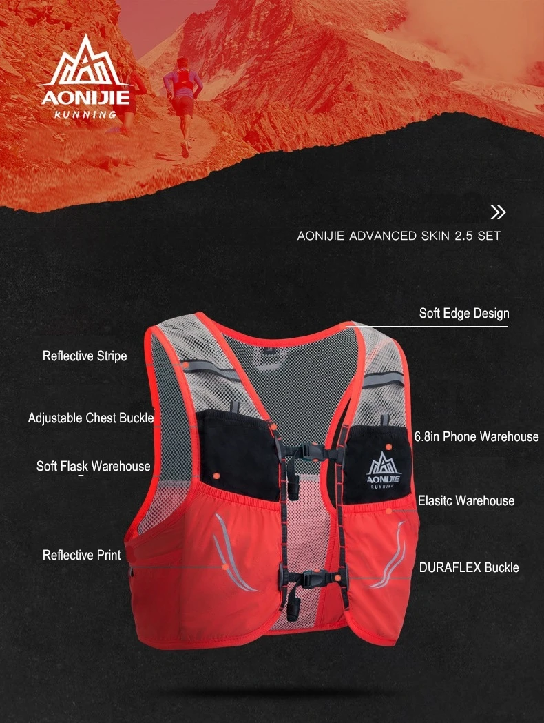 AONIJIE 2.5L Trail Бег Жилет рюкзак легкий дышащий Велоспорт марафон Сверхлегкий пеший Туризм Спортивная сумка 500 мл мягкие колбы лабораторные