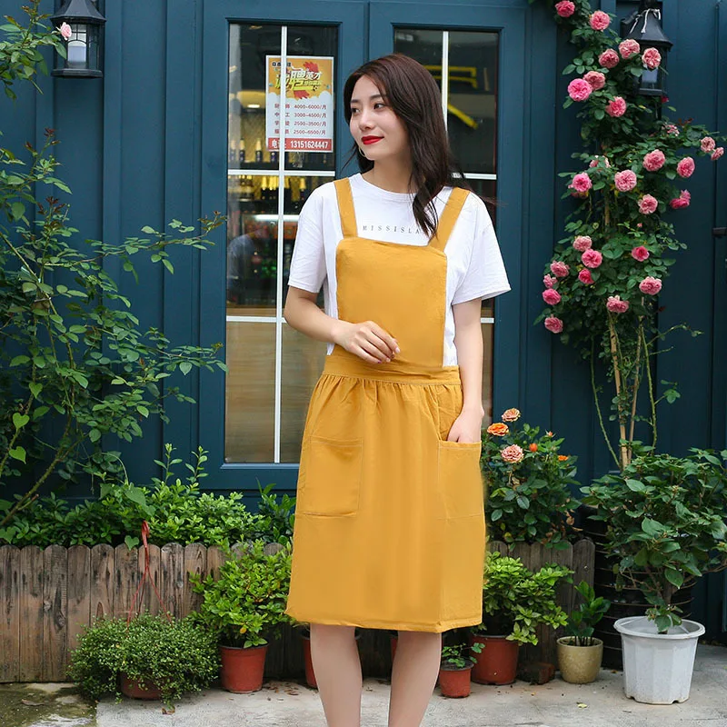 Nordic Wind cotton linen pleated apron skirt kitchen cooking aprons with pockets baking for woman work clothes bib | Дом и сад