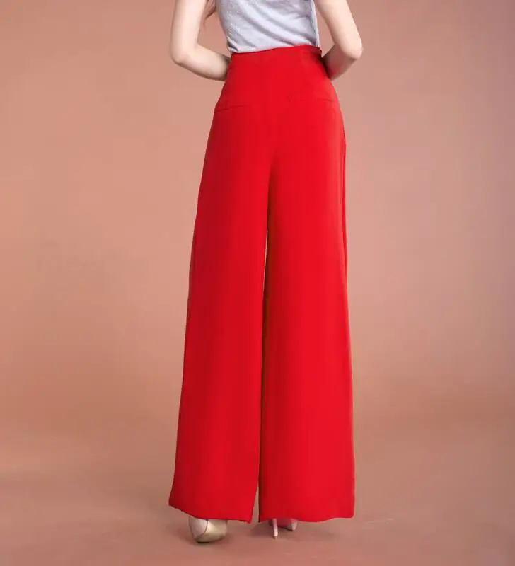 

2021 spring summer High Waist Women Chiffon Long Pants Solid Color Loose Lady Wide Leg Pants All Match trousers a380
