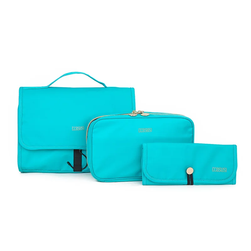 Light Blue BAGSMART, 3 комплекта/шт, водонепроницаемая косметичка, большая Женская дорожная косметичка, косметичка, многофункциональная сумка-Органайзер для кистей - Цвет: Light Blue