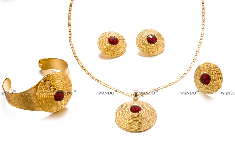 WANDO 24 К золотой цвет ecklace эфиопские серьги Ювелирные наборы Эфиопский нигерийский Свадебный невесты Эритрейская цепочка африканские ювелирные изделия